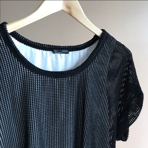 Zara Meshy Black and White Box Sleeve Blouse - Picture 6 of 8